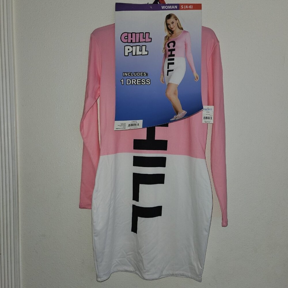 Chill Pill Pink White Dress Halloween Costume Junior's Small 4-6 w/TAG FLAW